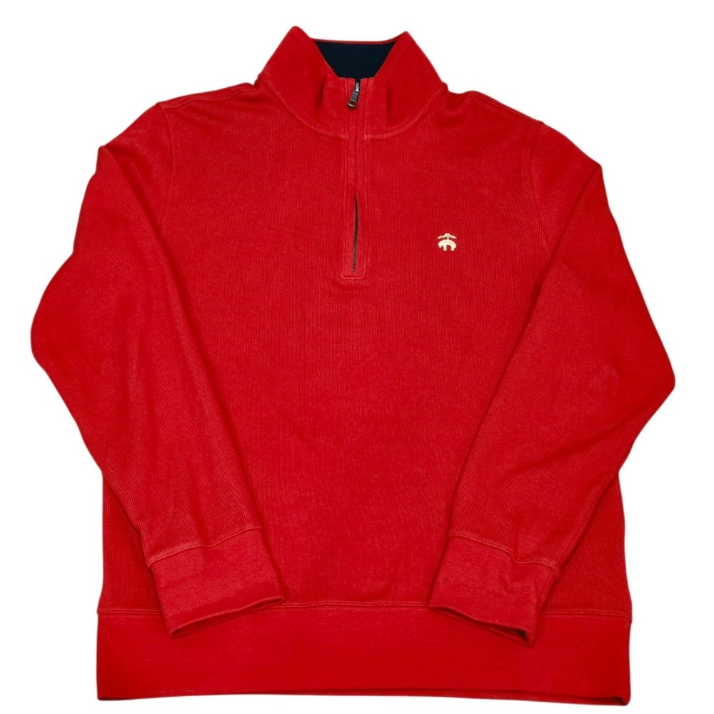 Brooks Brothers 1818 Mens M Red 1/4 Zip Pullover Cotton Golden Fleece Logo